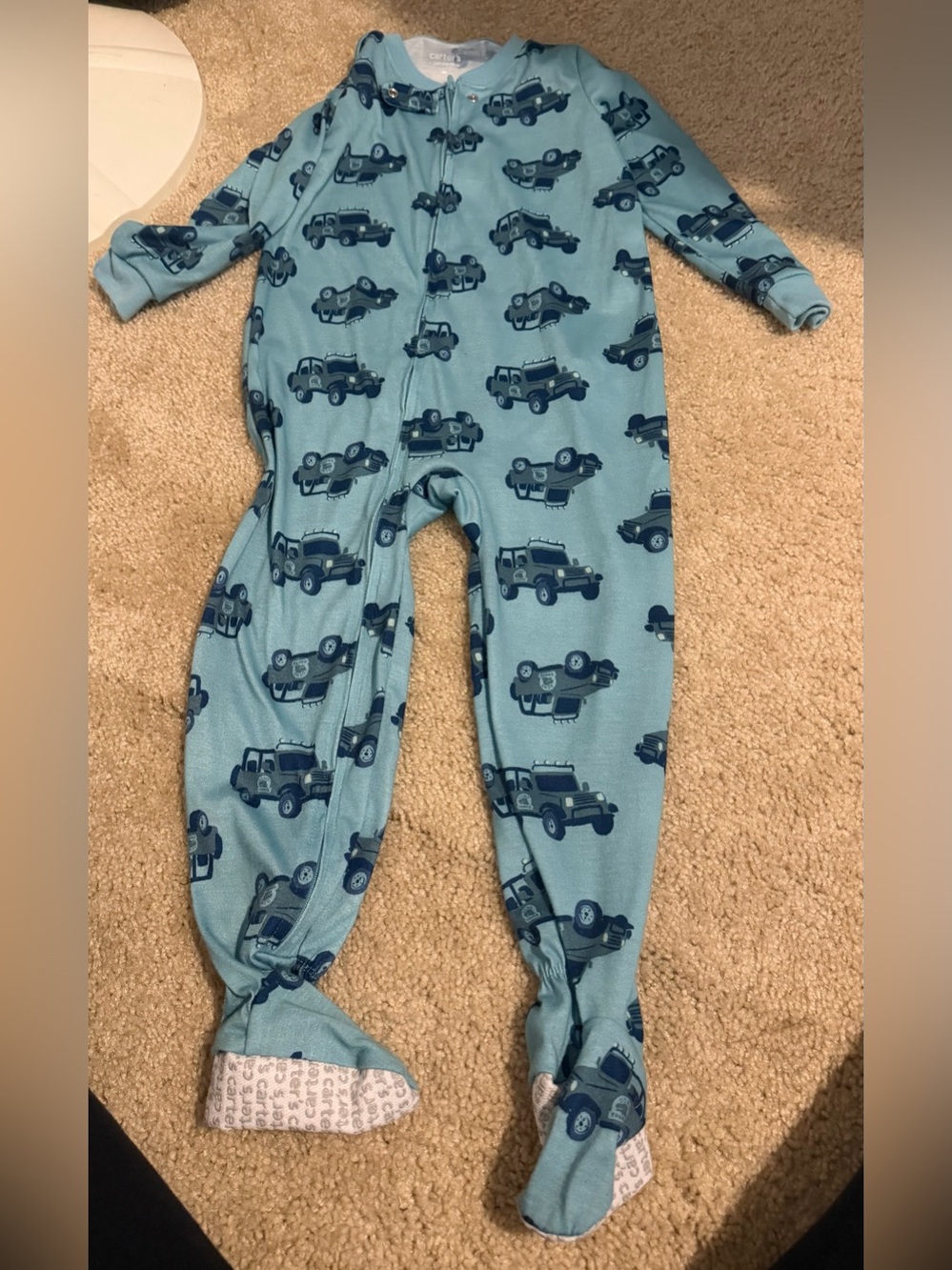 Blue Truck-Print Kids One Piece Footed Pajamas